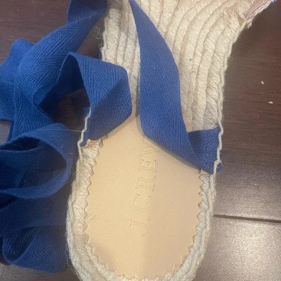 J. Crew Blue stripe & Red pompom Espadrille Sandals with Ribbon Ties - Picture 7 of 11